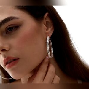 Large 925 Sterling Silver Women's Hoop Earrings Lightweight Thick Silver Hoop